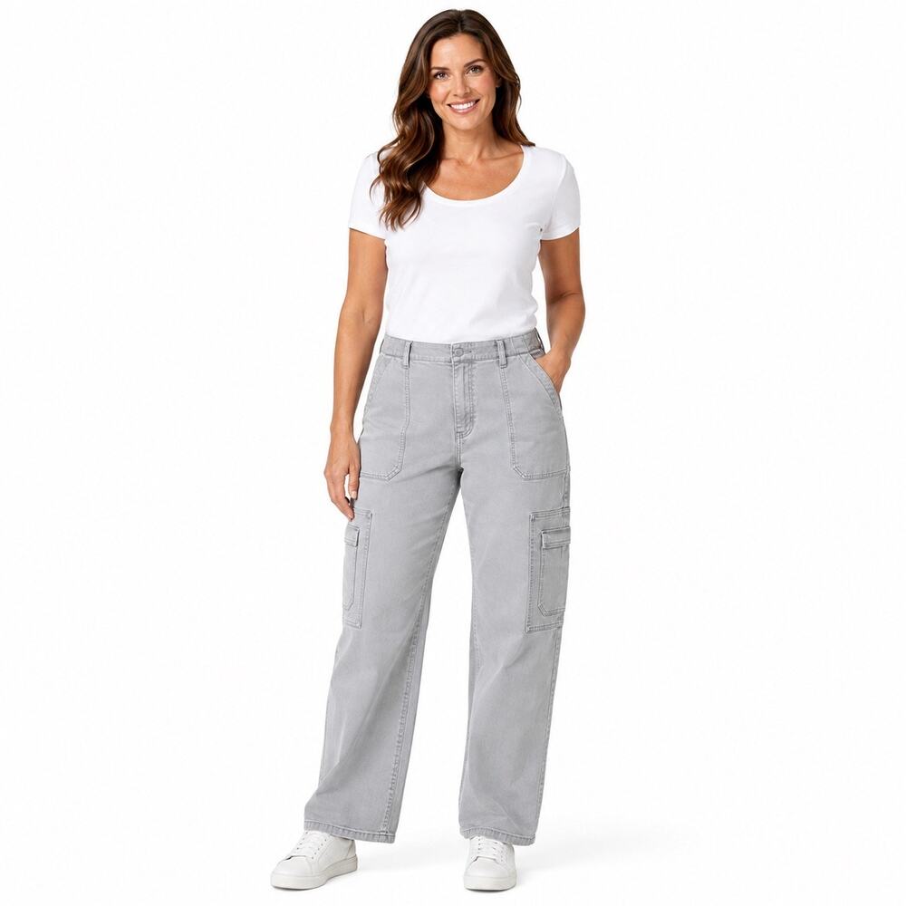 Rancan Women’s Cargo Pants Size 12 Long 32” Gray Utility Straight Leg